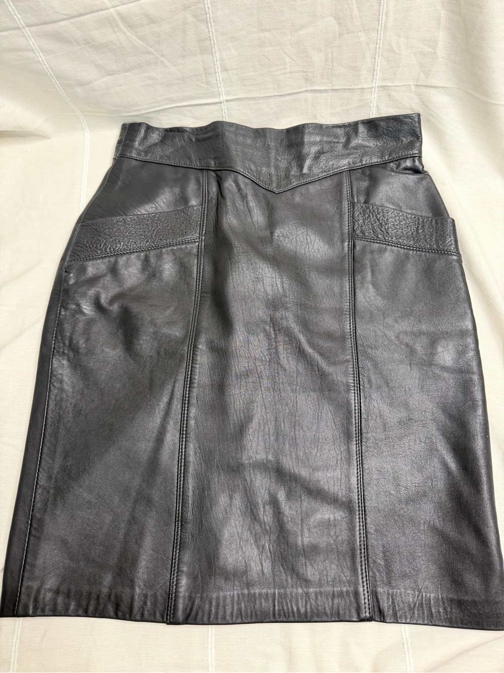 Black Leather Pencil Skirt with Sculpted Waistline Made in Spain